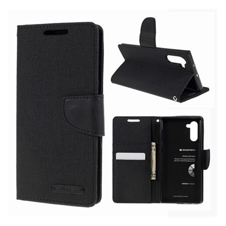 Mercurycase Samsung Note 10 MERCURY Canvas Diary tok álló FLIP, textil hatás, FEKETE