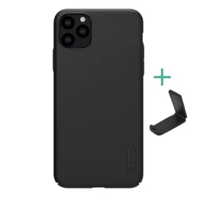   Nillkin iPhone 11 Pro NILLKIN SUPER FROSTED műanyag telefonvédő gumírozott, érdes felület + asztali tartó, FEKETE