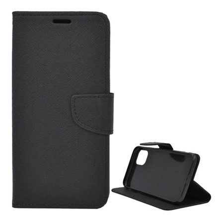 Gigapack iPhone 11 Pro Max Gigapack tok álló, bőr hatású FLIP, textil hatás, FEKETE