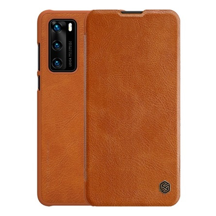 Nillkin Huawei P40 NILLKIN QIN tok álló, bőr hatású FLIP, kártyazseb, BARNA