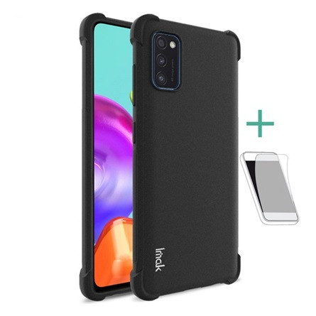Imak Samsung A41 IMAK szilikon telefonvédő ütésállóság, matt + képernyővédő fólia, FEKETE