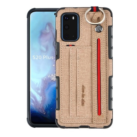 Gigapack Samsung S20 5G Gigapack Szilikon telefonvédő ütésállóság, textil hátlap + kézpánt, BARNA