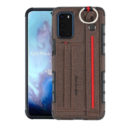 Gigapack Samsung S20 5G Gigapack Szilikon telefonvédő ütésállóság, textil hátlap + kézpánt, SÖTÉTBARNA