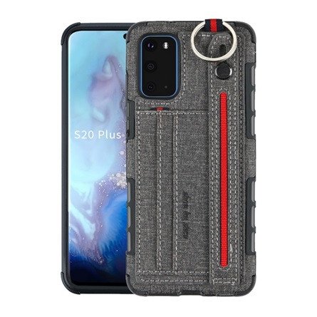 Gigapack Samsung S20 5G Gigapack Szilikon telefonvédő ütésállóság, textil hátlap + kézpánt, SZÜRKE