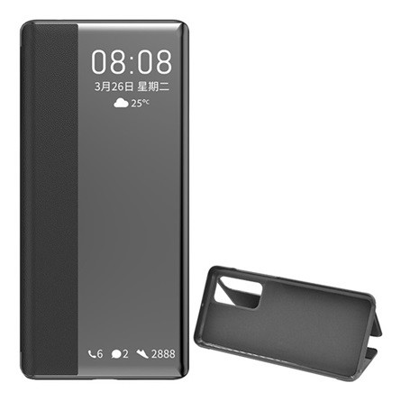 Gigapack Huawei P40 Gigapack tok álló, bőr hatású FLIP, ablakos, FEKETE