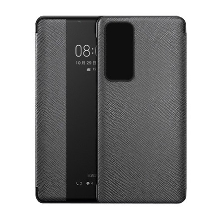 Gigapack Huawei P40 Gigapack tok álló, bőr hatású aktív FLIP, textil minta, FEKETE