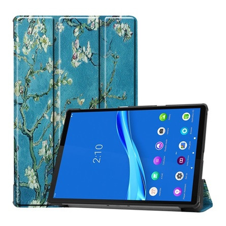 Gigapack Lenovo Tab M10 FHD Plus Gigapack Tok álló, bőr hatású FLIP, virág, VILÁGOSKÉK