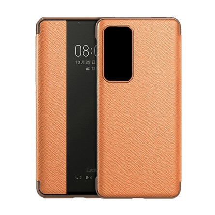 Gigapack Huawei P40 Gigapack tok álló, bőr hatású aktív FLIP, textil minta, BARNA