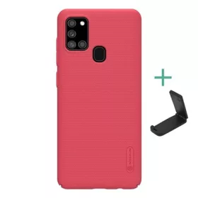   Nillkin Samsung A21s NILLKIN SUPER FROSTED műanyag telefonvédő gumírozott, érdes felület + asztali tartó, PIROS