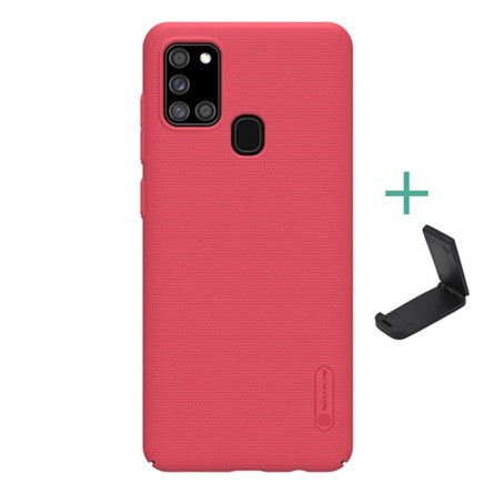 Nillkin Samsung A21s NILLKIN SUPER FROSTED műanyag telefonvédő gumírozott, érdes felület + asztali tartó, PIROS