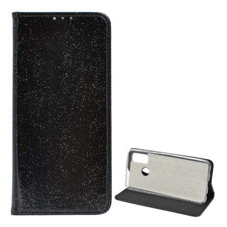 Gigapack Huawei P Smart (2020) Gigapack tok álló, bőr hatású FLIP, csillogó, FEKETE