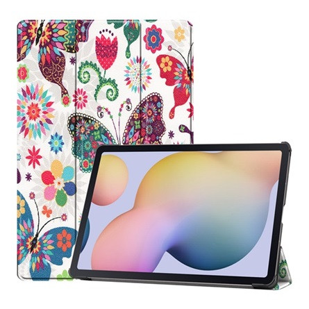 Gigapack Samsung Tab S7 Plus WIFI 5G Gigapack tok álló, bőr hatású aktív FLIP, virág, FEHÉR