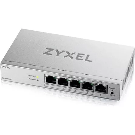 ZYXEL Switch 5x1000Mbps (4xPOE+), Fémházas Asztali, GS1200-5HPV3-EU0101F