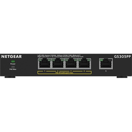 NetGear 5-PORT GIGABIT ETHERNET SWITCH TOTAL POE BUD DESKTOP WALLMOUNT IN