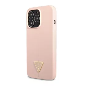   CG Mobile iPhone 13 Pro GUESS TRIANGLE szilikon telefonvédő mikrofiber plüss belső, kameravédő, RÓZSASZÍN