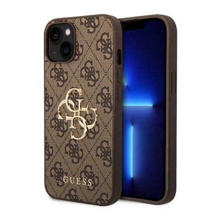 CG MOBILE iPhone 15 Plus GUESS 4G BIG METAL LOGO műanyag telefonvédő ütésállóság, bőr hatású hátlap, BARNA
