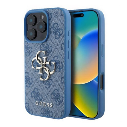 CG Mobile iPhone 16 Pro 5G GUESS 4G BIG LOGO szilikon telefonvédő ütésállóság, bőr hatású hátlap, VILÁGOSKÉK