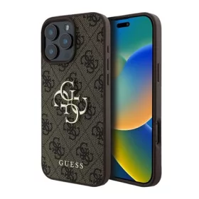   CG Mobile iPhone 16 Pro 5G GUESS 4G BIG LOGO szilikon telefonvédő ütésállóság, bőr hatású hátlap, BARNA