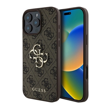 CG Mobile iPhone 16 Pro 5G GUESS 4G BIG LOGO szilikon telefonvédő ütésállóság, bőr hatású hátlap, BARNA