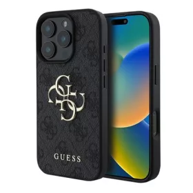   CG Mobile iPhone 16 Pro 5G GUESS 4G BIG LOGO szilikon telefonvédő ütésállóság, bőr hatású hátlap, FEKETE