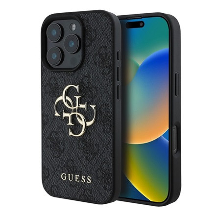 CG Mobile iPhone 16 Pro 5G GUESS 4G BIG LOGO szilikon telefonvédő ütésállóság, bőr hatású hátlap, FEKETE