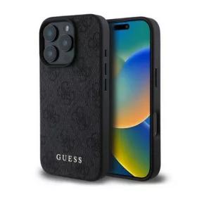   CG Mobile iPhone 16 Pro 5G GUESS 4G METAL GOLD LOGO műanyag telefonvédő textil hátlap FEKETE