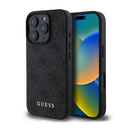 CG Mobile iPhone 16 Pro 5G GUESS 4G METAL GOLD LOGO műanyag telefonvédő textil hátlap FEKETE