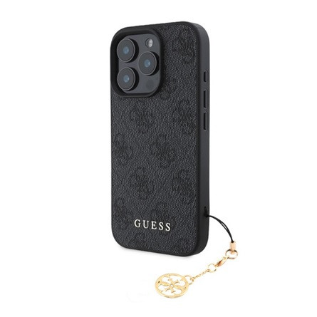 CG MOBILE iPhone 16 Pro GUESS 4G CHARMS műanyag telefonvédő textil hátlap, telefondísz, SÖTÉTSZÜRKE