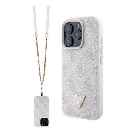 CG Mobile GUESS LEATHER METAL LOGO STRASS CROSSBODY szilikon telefonvédő (ütésállóság, bőr hatású hátlap + vállpánt) RÓZSASZÍN