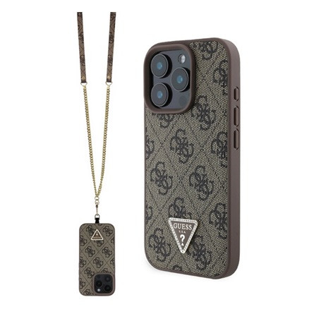 CG Mobile GUESS LEATHER METAL LOGO STRASS CROSSBODY szilikon telefonvédő (ütésállóság, bőr hatású hátlap + vállpánt) BARNA