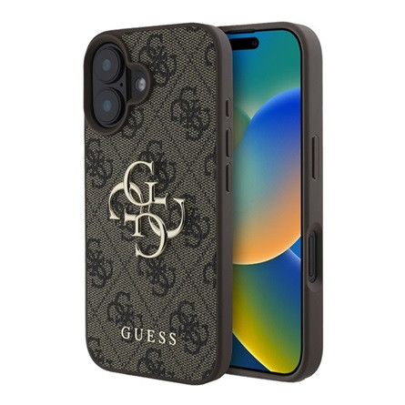 CG Mobile iPhone 16 Plus 5G GUESS 4G BIG LOGO szilikon telefonvédő ütésállóság, bőr hatású hátlap, BARNA