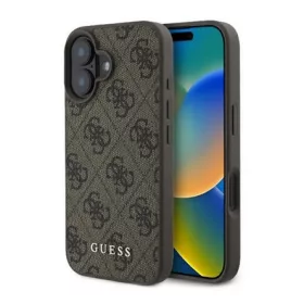   CG Mobile iPhone 16 Plus 5G GUESS 4G METAL GOLD LOGO műanyag telefonvédő textil hátlap BARNA