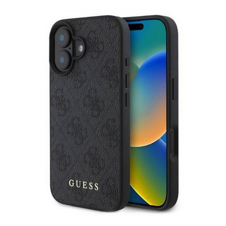 CG Mobile iPhone 16 Plus 5G GUESS 4G METAL GOLD LOGO műanyag telefonvédő textil hátlap FEKETE