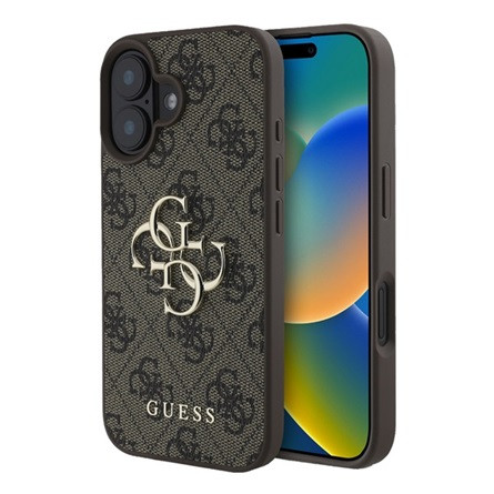 CG Mobile iPhone 16 5G GUESS 4G BIG LOGO szilikon telefonvédő ütésállóság, bőr hatású hátlap, BARNA