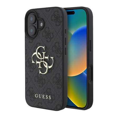 CG Mobile iPhone 16 5G GUESS 4G BIG LOGO szilikon telefonvédő ütésállóság, bőr hatású hátlap, FEKETE