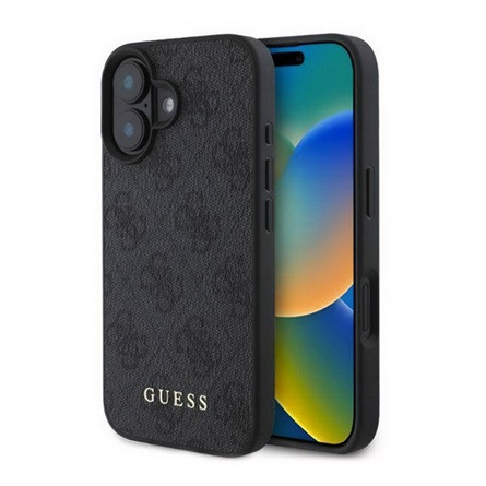 CG Mobile iPhone 16 5G GUESS 4G METAL GOLD LOGO műanyag telefonvédő textil hátlap FEKETE