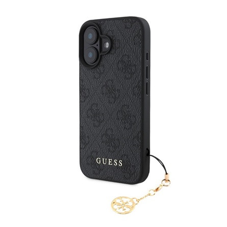 CG MOBILE iPhone 16 GUESS 4G CHARMS műanyag telefonvédő textil hátlap, telefondísz, SÖTÉTSZÜRKE