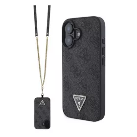   CG Mobile GUESS LEATHER METAL LOGO STRASS CROSSBODY szilikon telefonvédő (ütésállóság, bőr hatású hátlap + vállpánt) FEKETE