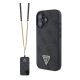 CG Mobile GUESS LEATHER METAL LOGO STRASS CROSSBODY szilikon telefonvédő (ütésállóság, bőr hatású hátlap + vállpánt) FEKETE