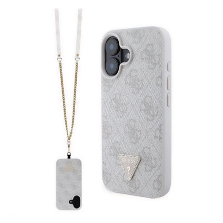 CG Mobile GUESS LEATHER METAL LOGO STRASS CROSSBODY szilikon telefonvédő (ütésállóság, bőr hatású hátlap + vállpánt) RÓZSASZÍN