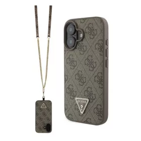   CG Mobile GUESS LEATHER METAL LOGO STRASS CROSSBODY szilikon telefonvédő (ütésállóság, bőr hatású hátlap + vállpánt) BARNA