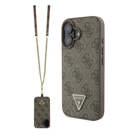 CG Mobile GUESS LEATHER METAL LOGO STRASS CROSSBODY szilikon telefonvédő (ütésállóság, bőr hatású hátlap + vállpánt) BARNA