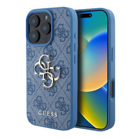 CG Mobile iPhone 16 Pro Max 5G GUESS 4G BIG LOGO szilikon telefonvédő ütésállóság, bőr hatású hátlap, VILÁGOSKÉK