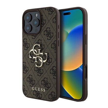 CG Mobile iPhone 16 Pro Max 5G GUESS 4G BIG LOGO szilikon telefonvédő ütésállóság, bőr hatású hátlap, BARNA