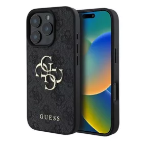   CG Mobile iPhone 16 Pro Max 5G GUESS 4G BIG LOGO szilikon telefonvédő ütésállóság, bőr hatású hátlap, FEKETE