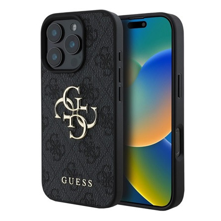 CG Mobile iPhone 16 Pro Max 5G GUESS 4G BIG LOGO szilikon telefonvédő ütésállóság, bőr hatású hátlap, FEKETE