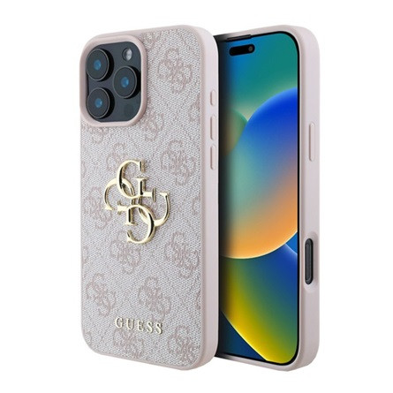 CG Mobile iPhone 16 Pro Max 5G GUESS 4G BIG LOGO szilikon telefonvédő ütésállóság, bőr hatású hátlap, RÓZSASZÍN