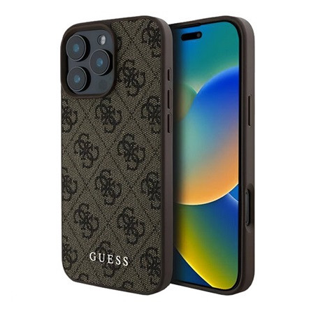 CG Mobile iPhone 16 Pro Max 5G GUESS 4G METAL GOLD LOGO műanyag telefonvédő textil hátlap BARNA