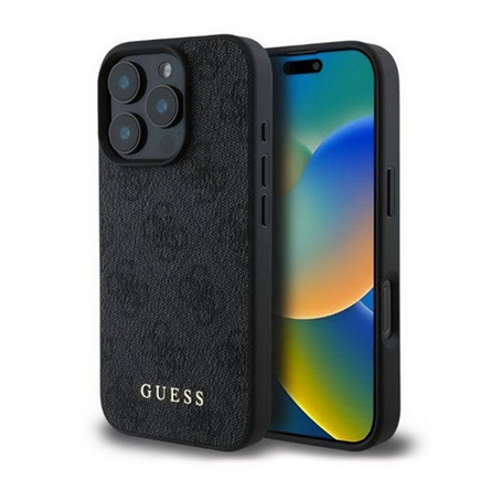 CG Mobile iPhone 16 Pro Max 5G GUESS 4G METAL GOLD LOGO műanyag telefonvédő textil hátlap FEKETE