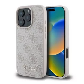   CG Mobile iPhone 16 Pro Max 5G GUESS 4G METAL GOLD LOGO műanyag telefonvédő textil hátlap RÓZSASZÍN